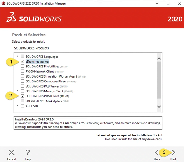 PDM - SOLIDWORKS Installation Manager Product Selection