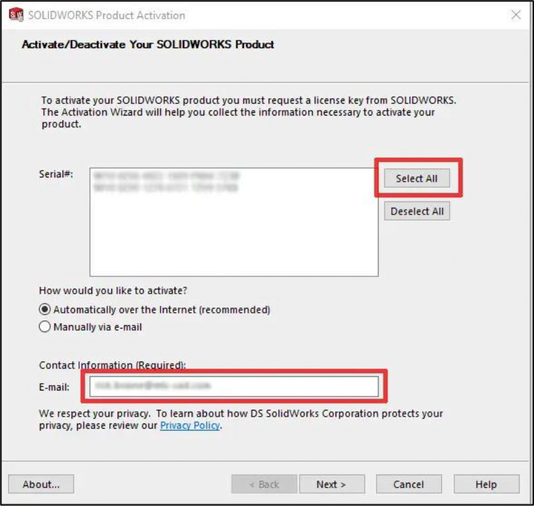 SOLIDWORKS Product Activation Serial Number - Step 3