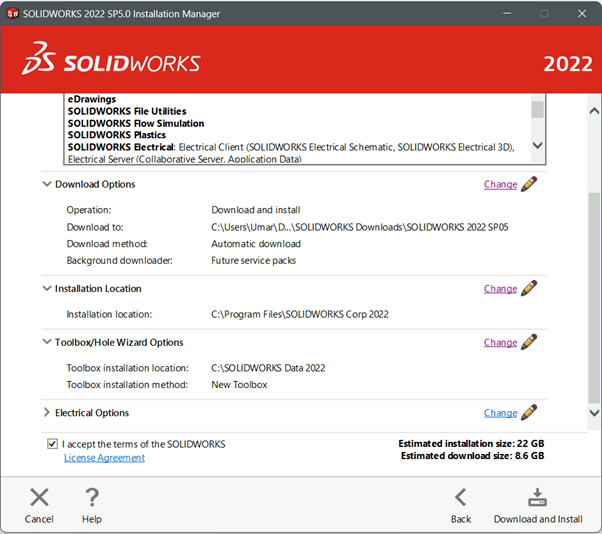 SOLIDWORKS Installation Summary Tab