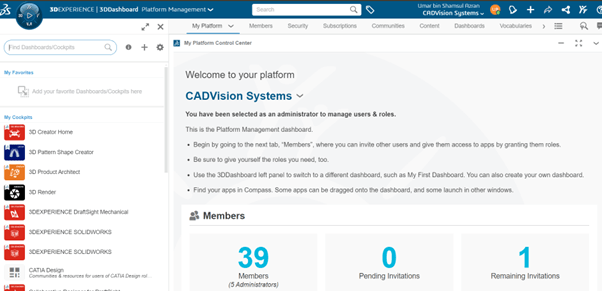 3DEXPERIENCE Platform Homepage