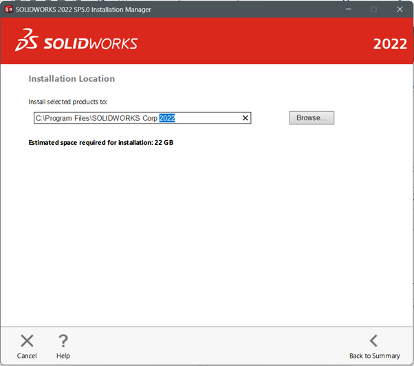 SOLIDWORKS Installation Location Tab