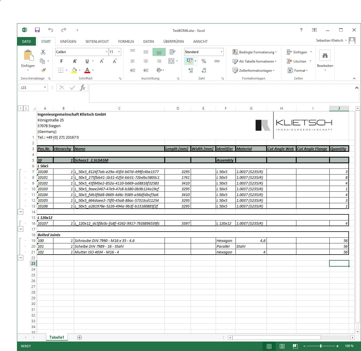 Export of bills of material