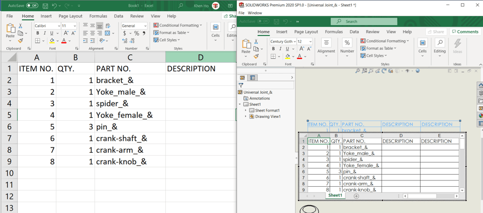 Microsoft Excel - SOLIDWORKS