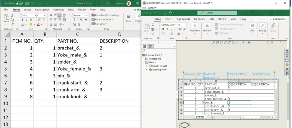 Microsoft Excel - SOLIDWORKS