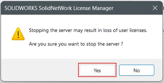 SOLIDWORKS Network License - Stop Server