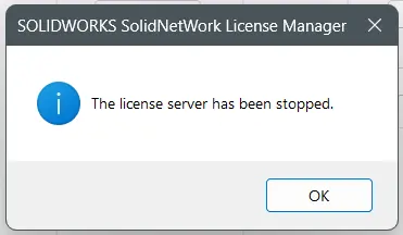 SOLIDWORKS Network License - Confirm Stop