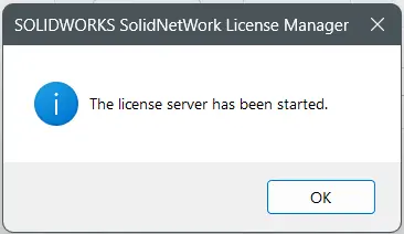 SOLIDWORKS Network License - Confirm Start